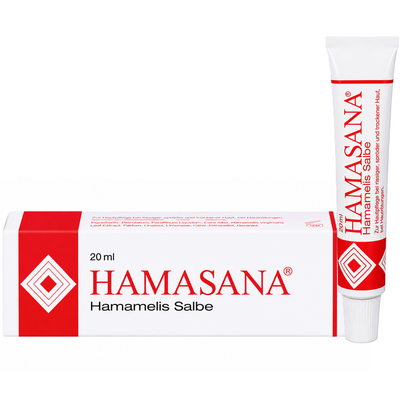 Faltschachtel und Tube der Hamasana Hamamelis Salbe