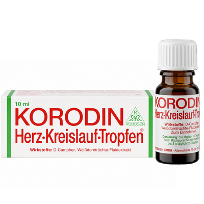 Faltschachtel und Flasche von Korodin Herz Kreislauf Tropfen